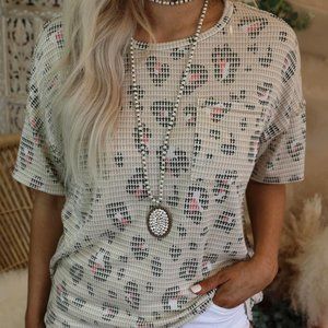 🌊Leopard Waffle Knit Short Sleeve Top